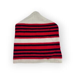 Vintage Wool Beanie Striped Hat 1970s Ski Snowboard Hat Red White & Blue